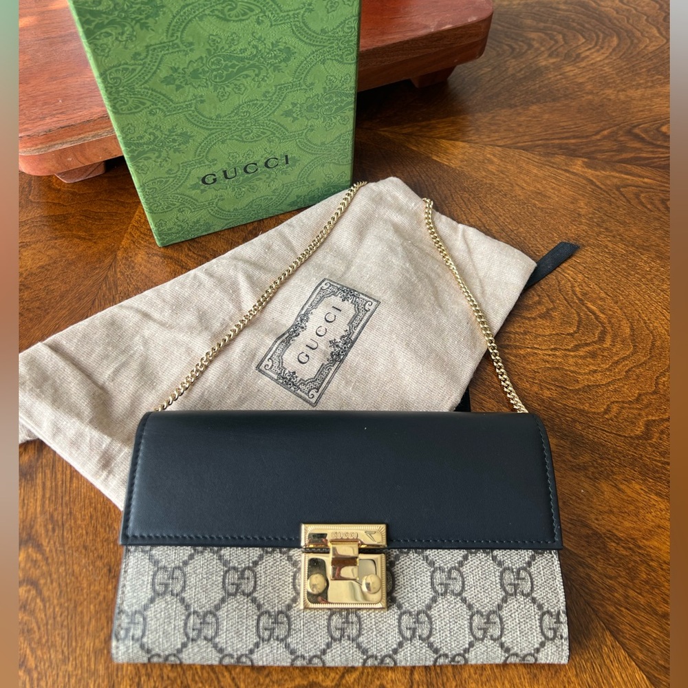 SOLD!!!! Gucci GG Supreme Calfskin Padlock Wallet on Chain